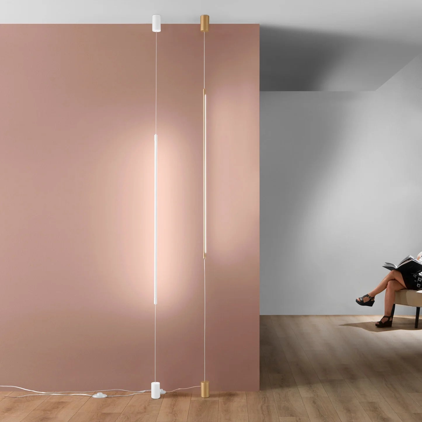 Lampa podłogowa wisząca LED metalowa biało-czarno-złota CCT 15W 1728LM GRAVITY